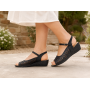Sandale dama negre din piele naturala cu platforma joasa si perforatii florale Elviora CLP02N